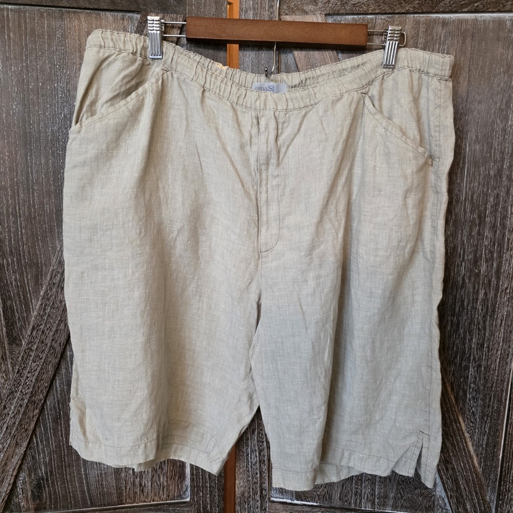 Zegna S Sport Short Men's Size XXL Beige 100% Linen Elastic Waist Pockets